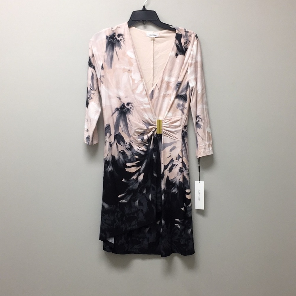 Calvin Klein Stretch Faux Wrap Floral Dress
